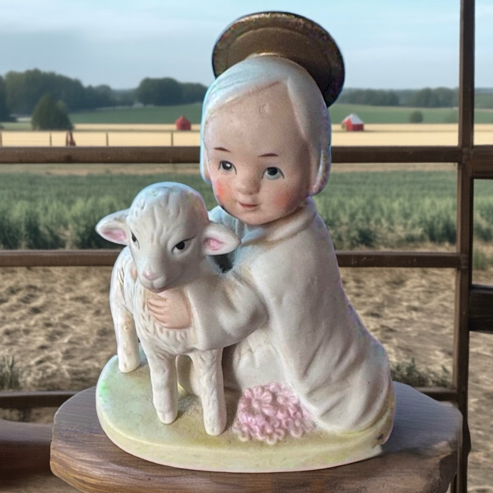 💐Vintage HOMCO 5605 "Baby Jesus with Lamb" -Religious Gift Christian Gift EASTER